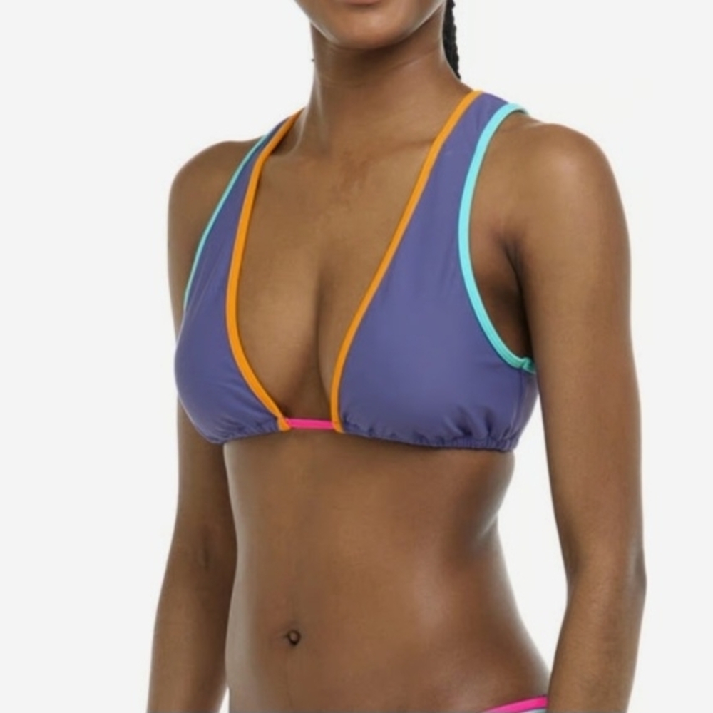 Body Glove Purple Triangle Bikini Top with Orange, Aqua & Pink Trim